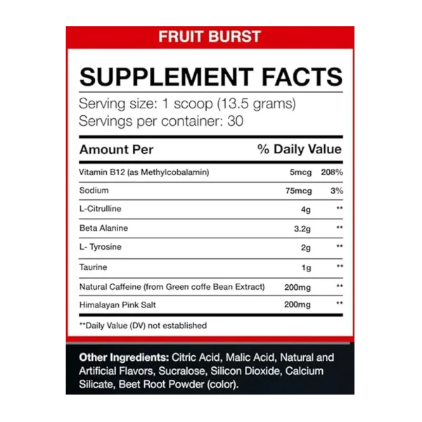 BUM Essentials Pre-Workout-Supp Facts