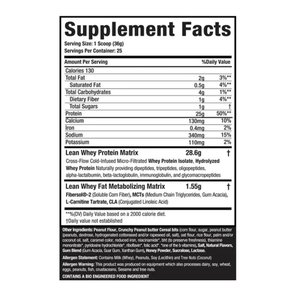 Lean Whey Iso Hydro Protein Powder Peanut Butter Crunch-Supp Facts